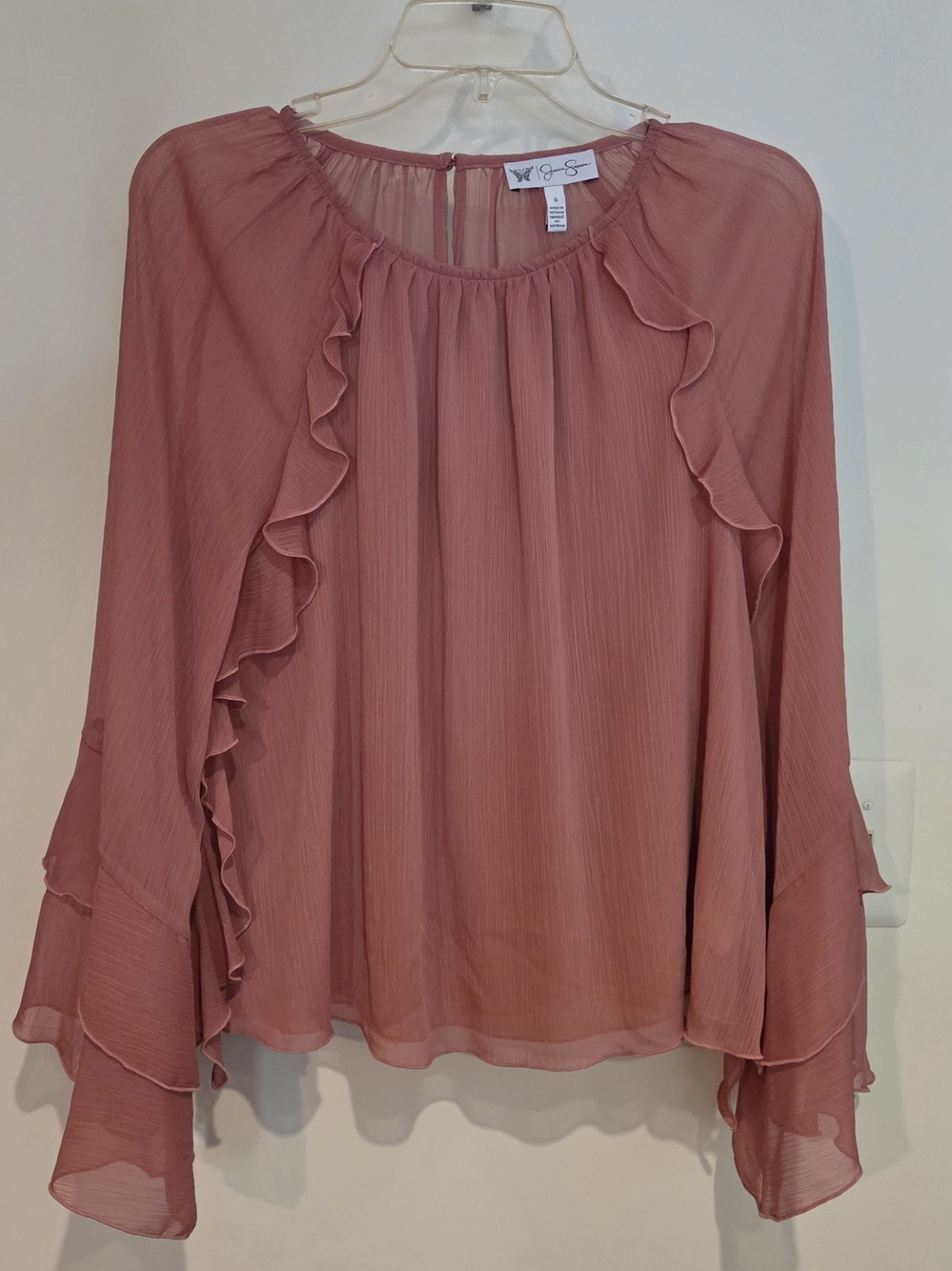Jessica Simpson Rose Pink Ruffle Sheer Blouse